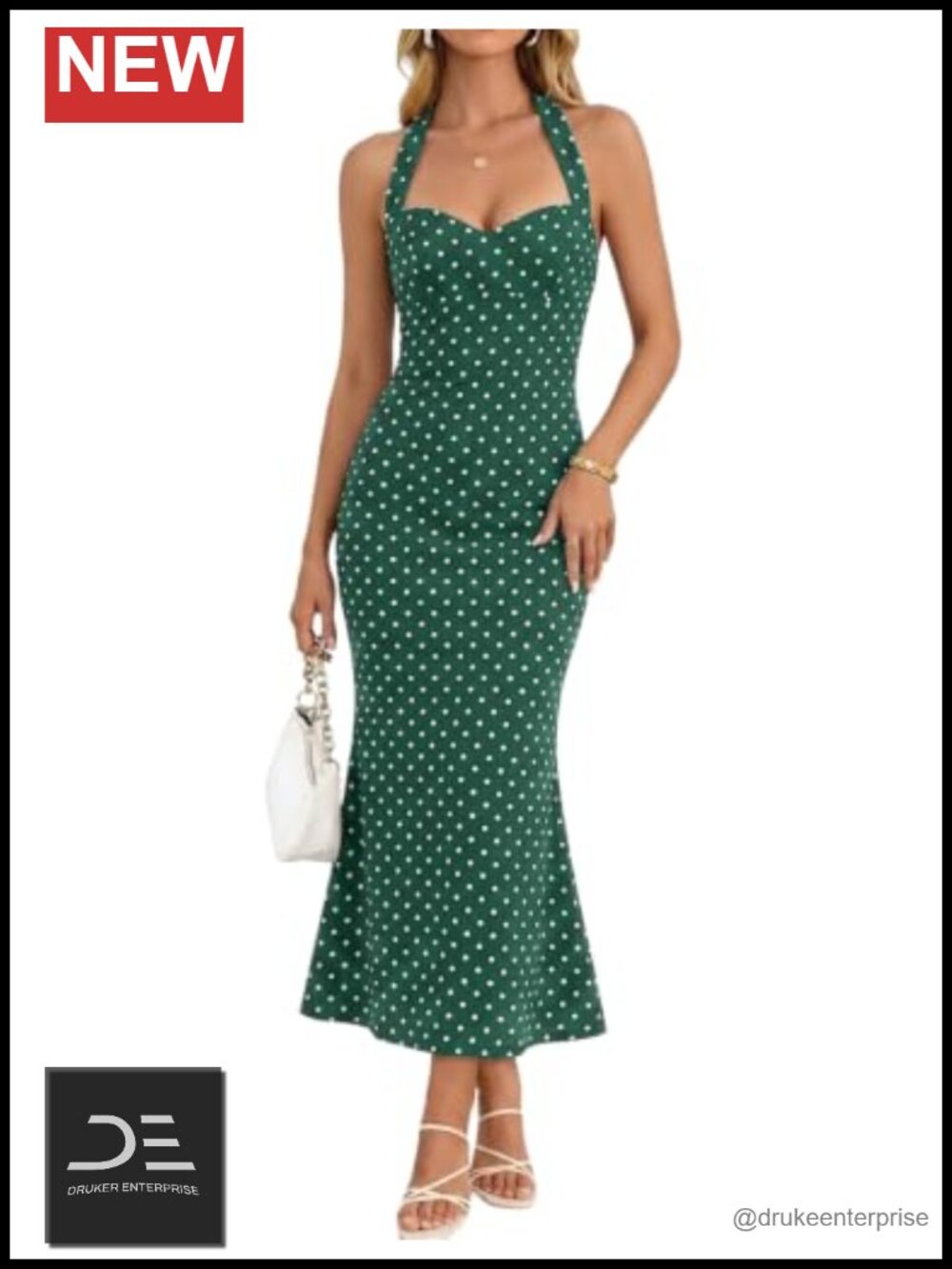 Polka Dot Halter Neck Maxi Dress Sleeveless Fit & Flare